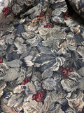 Tela Gobelino Jacquard Hojas Grises y Burdeos – Fondo Oscuro