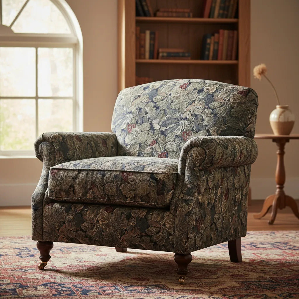 Tela Gobelino Jacquard Hojas Grises y Burdeos – Fondo Oscuro