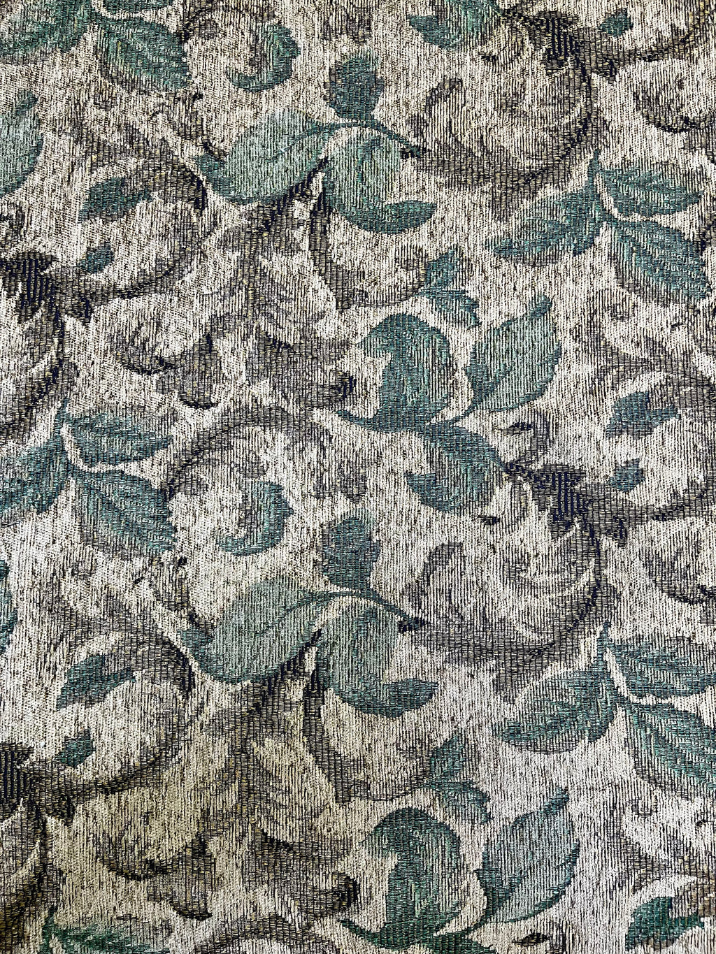 Tela Gobelino Jacquard Hojas Azul Verdoso – Fondo Crema
