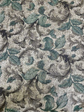 Tela Gobelino Jacquard Hojas Azul Verdoso – Fondo Crema