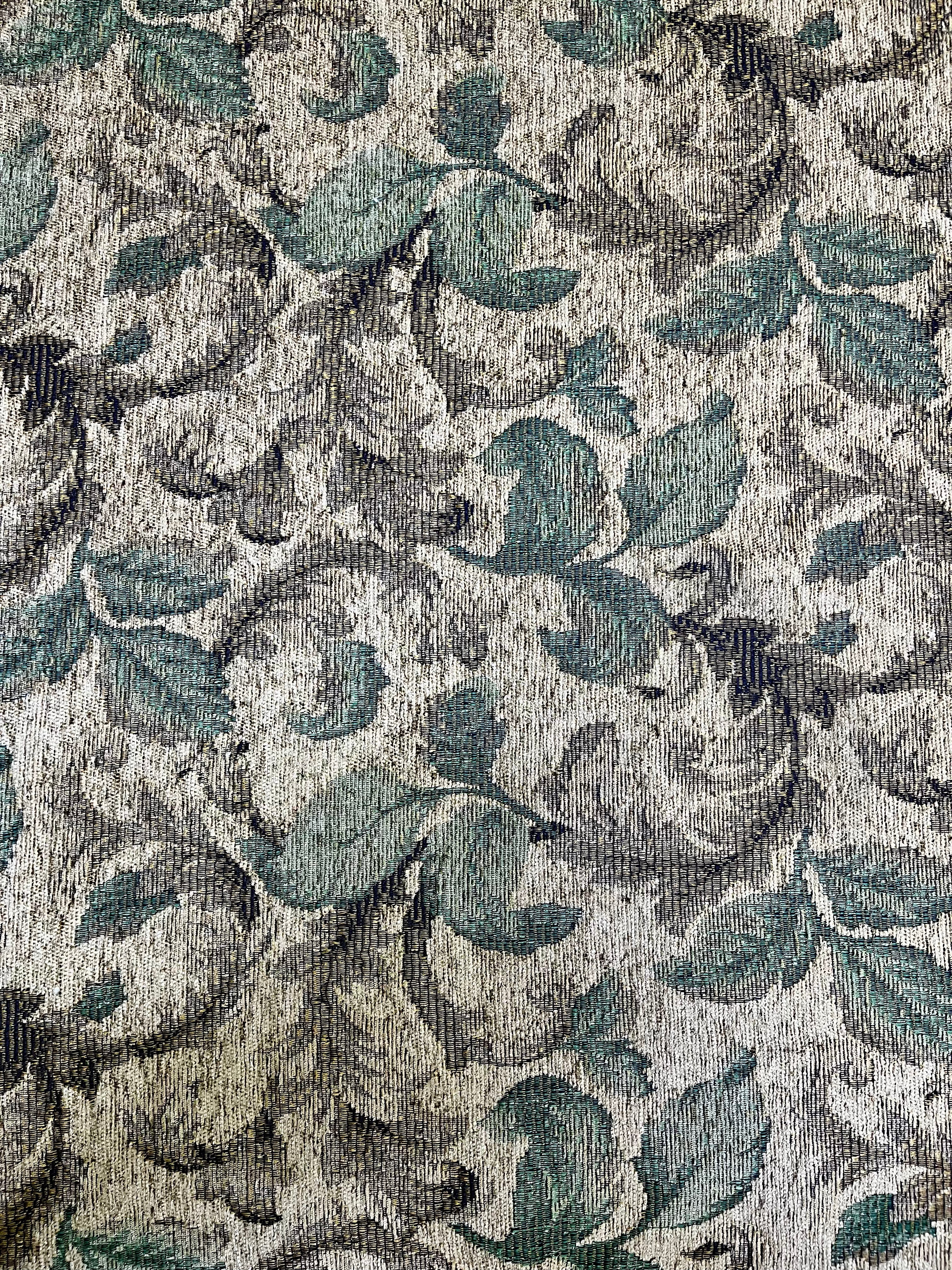 Tela Gobelino Jacquard Hojas Azul Verdoso – Fondo Crema