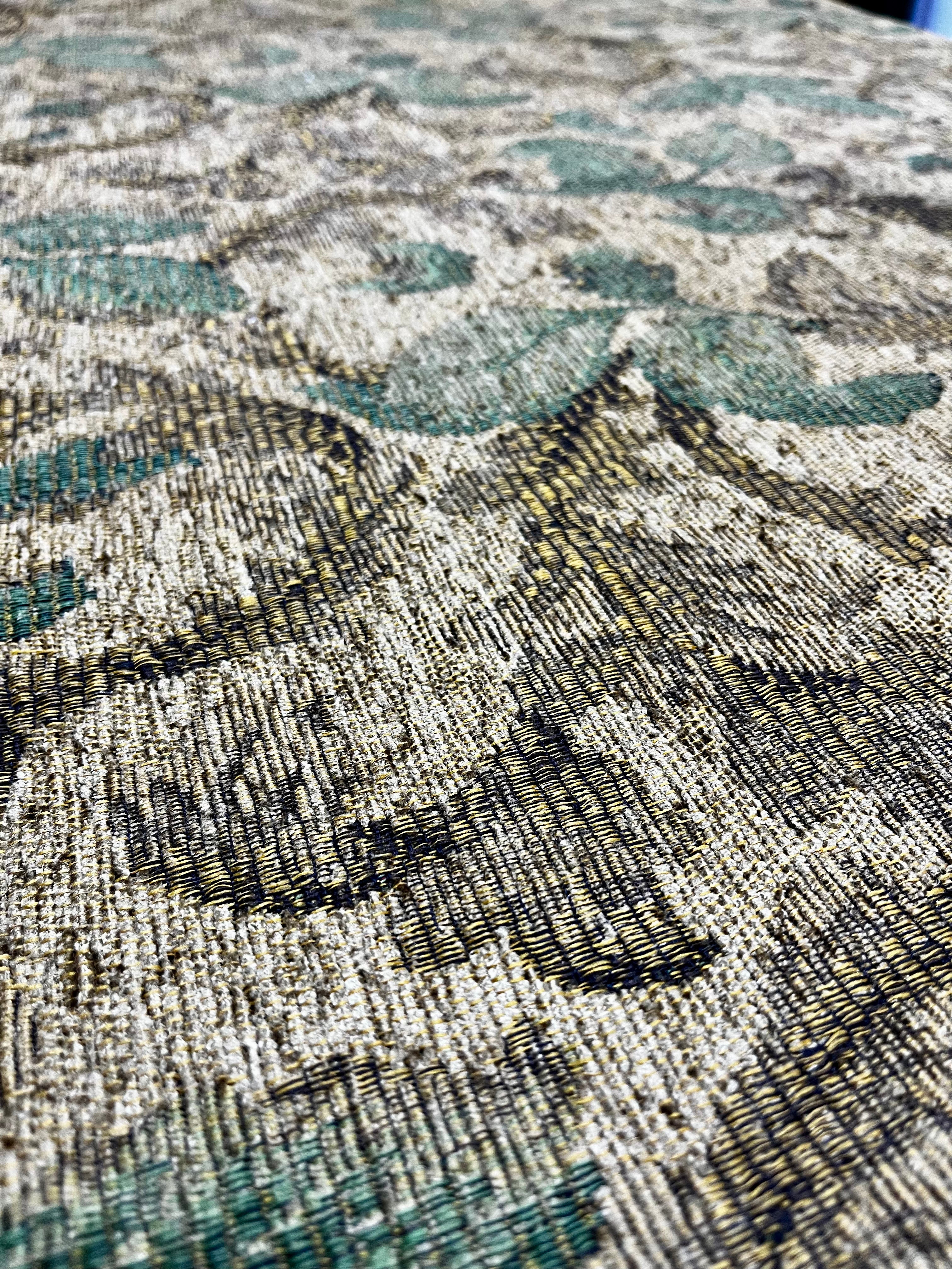 Tela Gobelino Jacquard Hojas Azul Verdoso – Fondo Crema