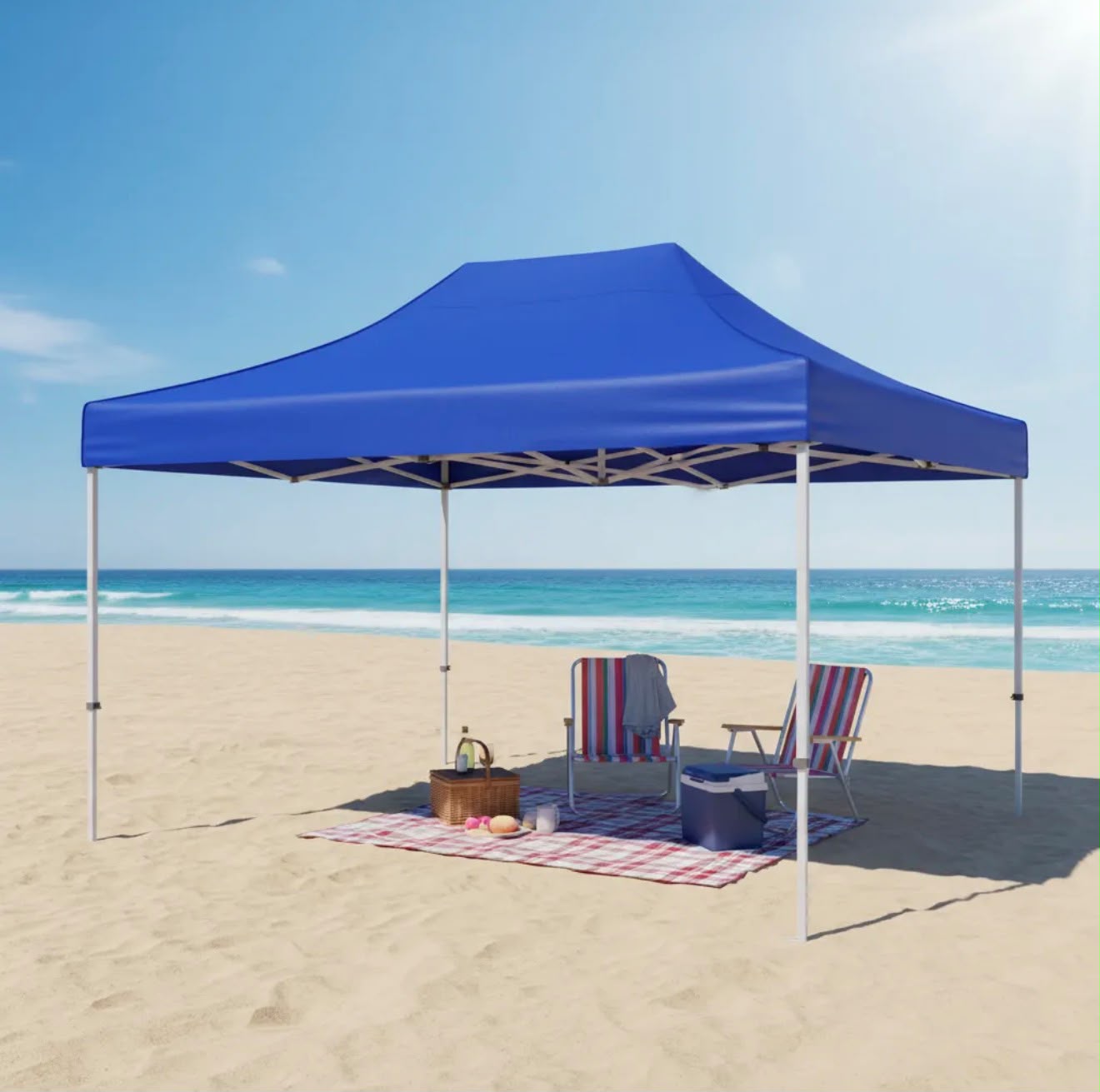 Toldo araña 3x2 mts azul en playa